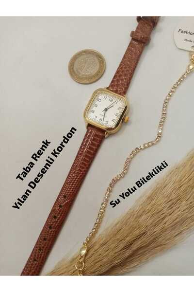 Brality Retro Vintage Model... Kadın Kol Saati...TABA RENK Kordonlu_ Gold Ren...