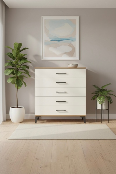 mobihobi Luna 5 Çekmeceli Şifonyer: Atlas Çam & Aytaşı, 88x44x96 cm - Şık ve ...