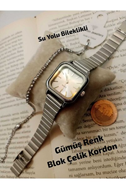 Brality Vintage Silver Color Steel Block Band, Silver Color Dial, Silver Colo...