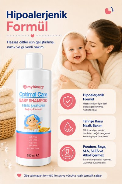 zinderm Ultra Sensitive, Non-Stinging, Natural, Hypoallergenic Hair and Body Baby Shampoo with Wheat Protein 250 ml