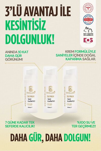 WOLLEN KOZMETİK Saç Kapatıcı Dolgunlaştırıcı Sıvı Krem 50 ml 3 adet