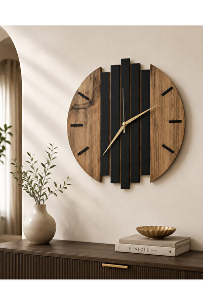 Pey Aksesuar Modern Ahşap Duvar Saati 50cm