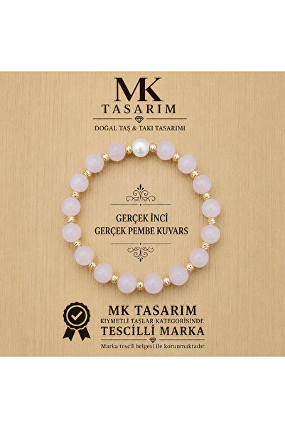 MK tasarım Real Pearl Pink Quartz Stone Bracelet Mk.7000.814- Comfort-Peace-E...
