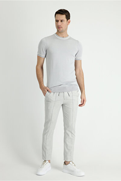 Kiğılı Pantaloni 7 Drop Slim Fit, cu talie elastică și șnur, cu model, din am...