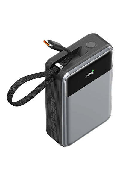 Acefast بنك طاقة محمول M21 بسعة 20000 مللي أمبير وقوة 65 واط مع كابل USB-C مدمج وشاشة رقمية