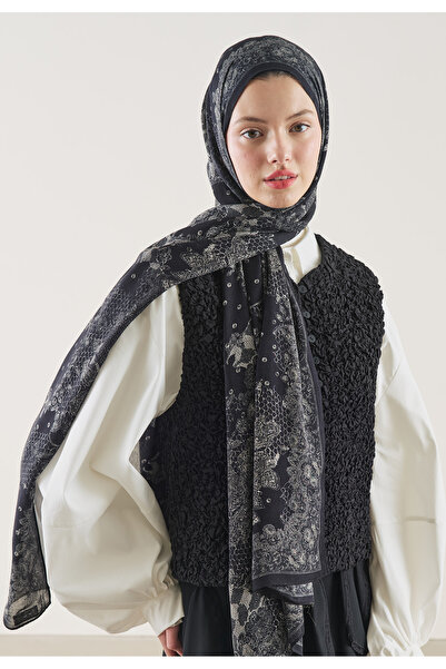 Freshscarfs Floral Lace Desen Rami Şal Siyah