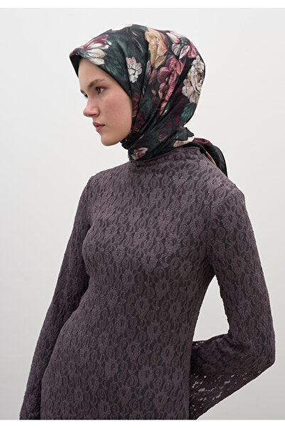 Freshscarfs Rosıne Desen Pamuklu Viskon Eşarp Koyu Yeşil