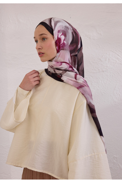 Freshscarfs Mürdüm Gardenıa Desen Rami Şal