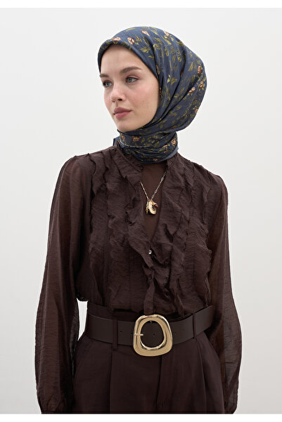 Freshscarfs Μπλε ναυτικό μαντήλι από βαμβάκι και βισκόζη με σχέδιο Leana