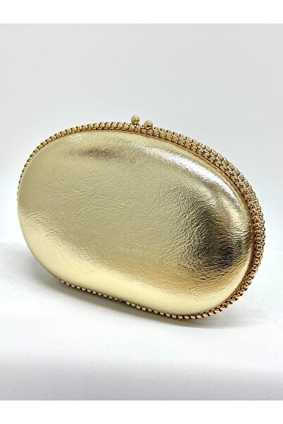 NAZART Kadın Kırışık Cilt Altın Abiye Clutch Zincir Askılı El ve Omuz Düğün Nişan Gece Çantası