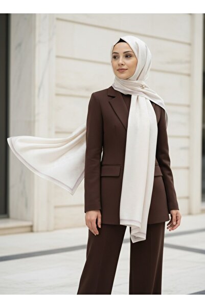 Vissona %57 İpek %43 Pamuk Monogram Dokumalı Bej-Bej Renkli 70X190 Yumuşak Dö...