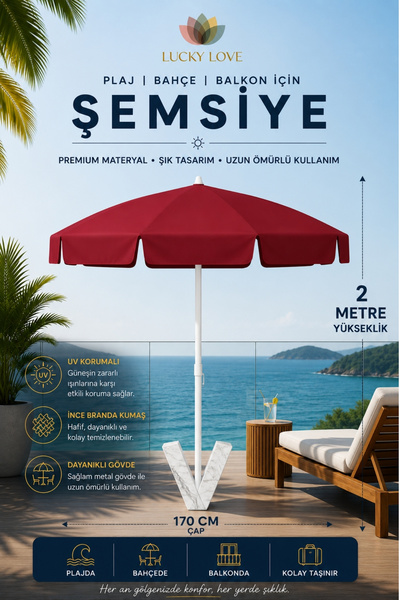 Lucky Love Plaj Bahçe Balkon İçin Şemsiye İnce Branda Kumaş - 2 Metre Yüksekl...