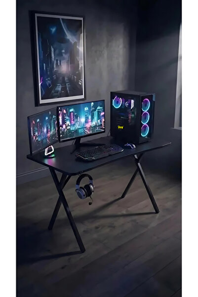 hey modüler mobilya 120 cm Gaming Profesyonel Oyuncu Masası Siyah Tabla, Siyah Metal Ayaklı Hey Gaming
