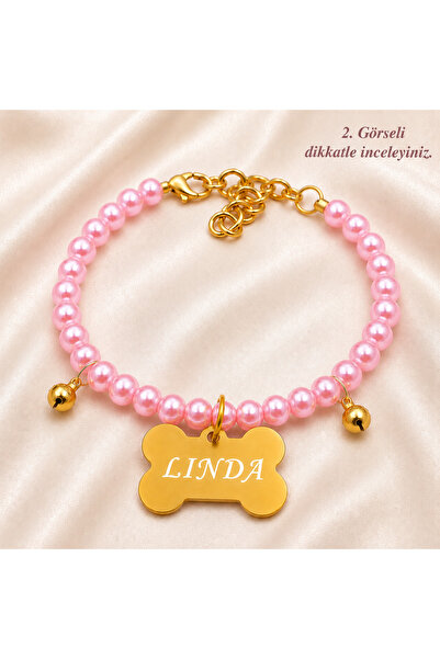 Store Pembe Metal İsimli Boncuklu Taşlı Kedi Tasması Köpek Tasması Kedi Köpek...