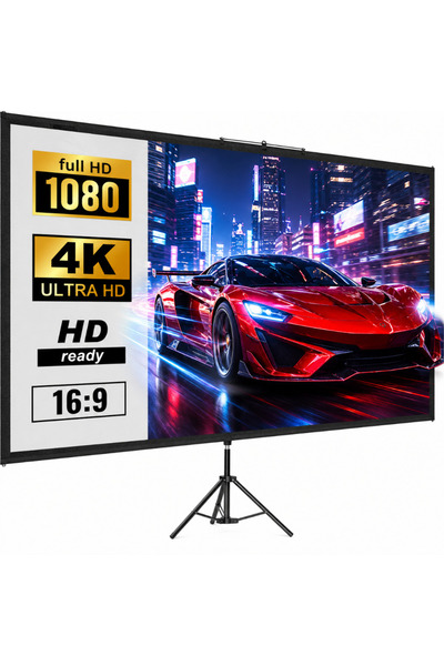 Velixo Ecran de proiecție cu trepied de 80 de inci, 4K Ultra HD, 16:9, reglab...