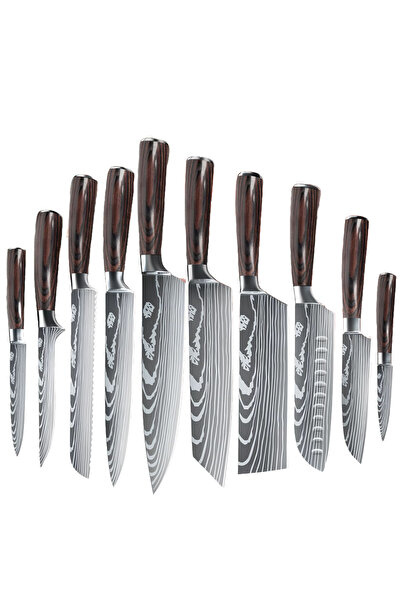 VeliumCraft Set profesional de 10 cuțite de bucătărie, din oțel inoxidabil ja...
