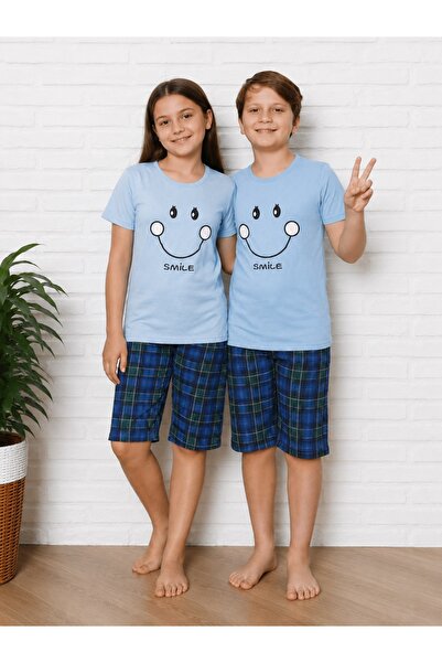 Serena Pijama copii cu maneca scurta si pantalon 3/4- culoare bleu