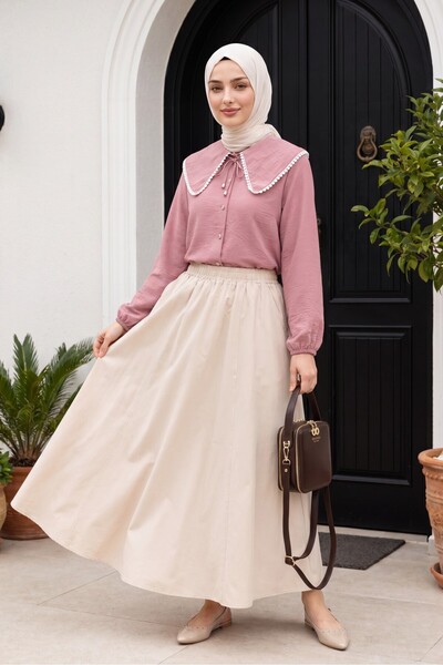 Modamorfo Peter Pan collar Lace Pack Elastic Sleeve Shirt - Powder