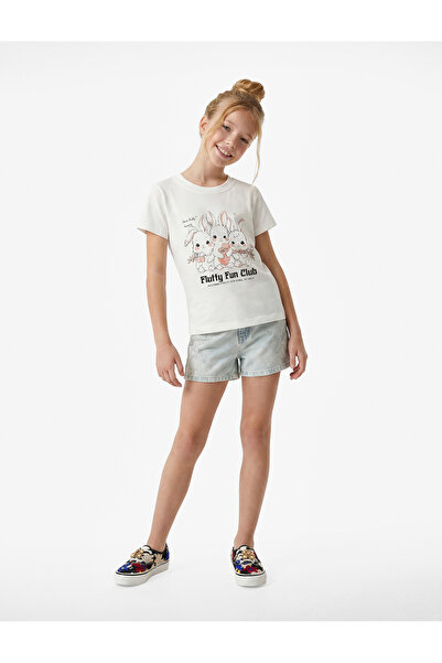 Koton Rabbit Printed Ecru Girls' T-Shirt 6Skg10242Ak