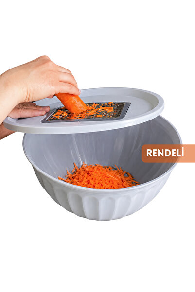 Homer Karıştırma Kabı 5 Lt 3'ü 1 Arada Rendeli Sıçratmaz Kapaklı Hamur Salata...