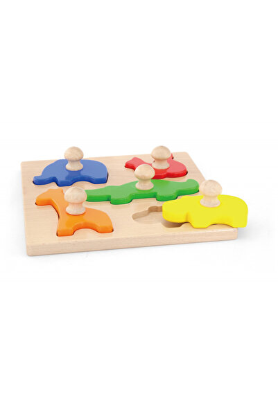 Viga Puzzle Montessori cu maner, Animale,