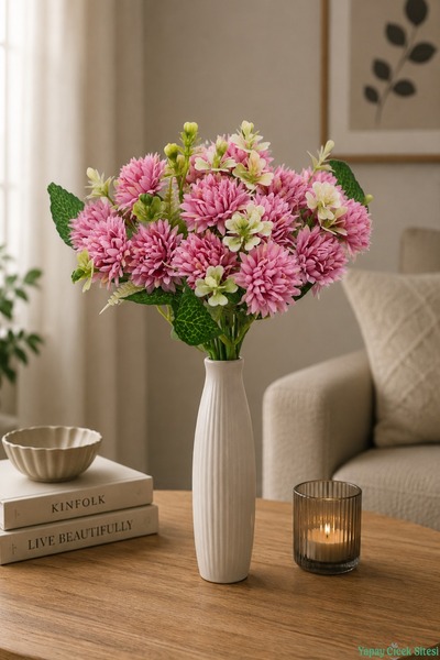 Yapay Çiçek Sitesi Artificial Bud Chrysanthemum 26cm Pink