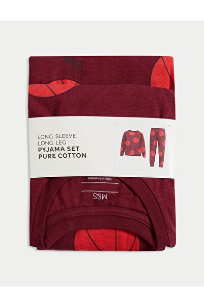 Marks & Spencer Saf Pamuklu Basketbol Desenli Pijama Takımı (3–16 Yaş)