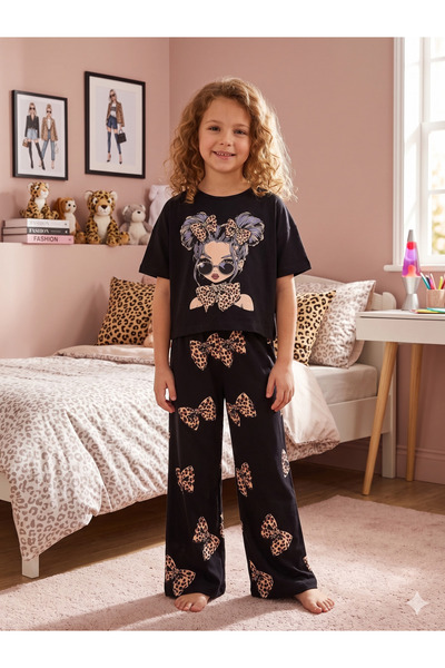 Pijamakids Κοριτσίστικη φόρμα από 100% βαμβάκι, μαύρη, υπέροχη κοριτσίστικη κ...