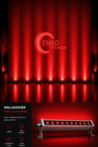 Enso Tasarım 9W 30 cm Kırmızı LED Wallwasher Dış Cephe Duvar Cami Bahçe Aydın...
