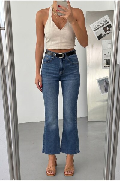 HerTon Pantaloni de damă spaniole cu picior evazat - Denim cu talie înaltă