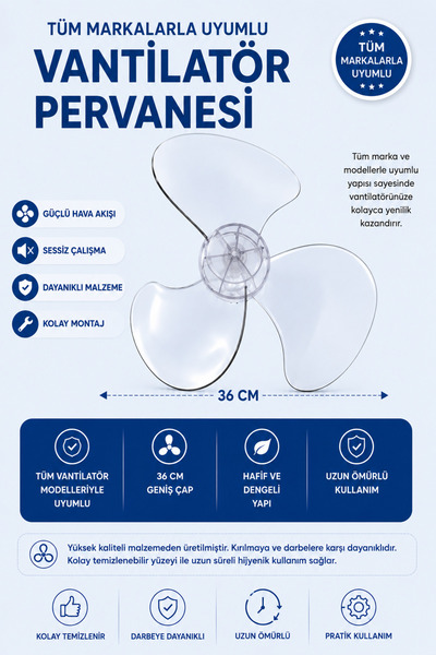 ÖZ BEYAZ EŞYA Ufo Modele Uyumlu Vantilatör Pervanesi (3 kanat 16inç 36cm)