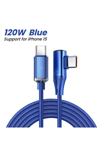 Choice كابل USB-C أزرق بطول 1.5 متر بزاوية 90 درجة، يدعم الشحن السريع PD بقدر...