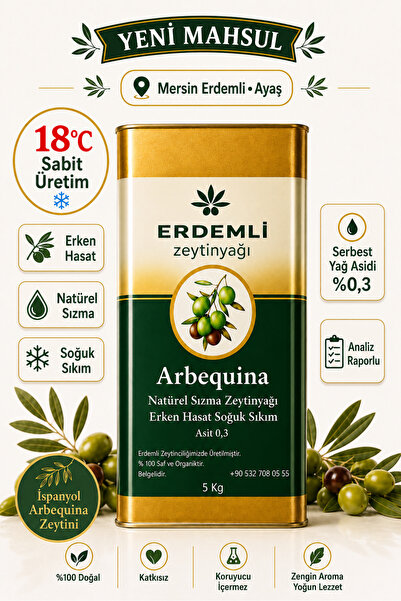 ErdemliArbequina Zeytinyağı İspanya Arbequina Yeni Mahsul Erken Hasat Soğuk S...