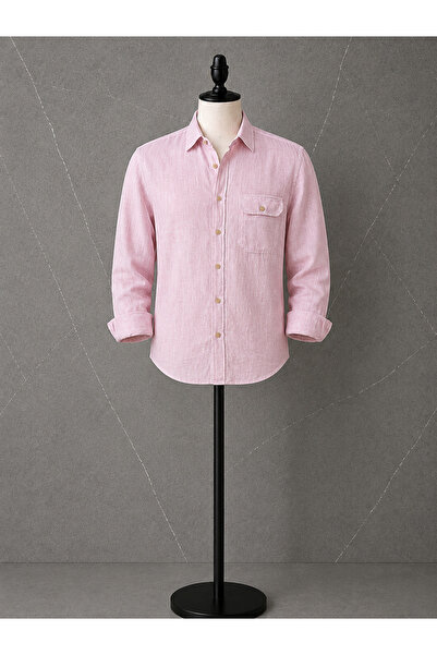 Wilsterman Erkek Regular Fit %100 Keten Toz Pembe Gömlek