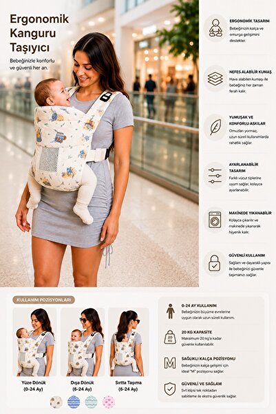 Mommyslab Bebek Ergonomik Kanguru Taşıyıcı Çok Yönlü Ayarlanabilir Konforlu