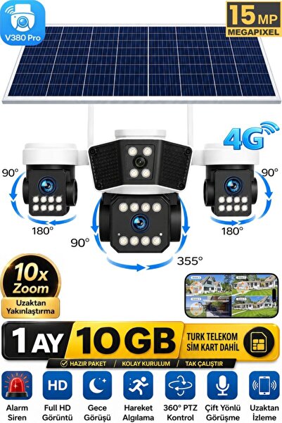 SONREİR RX95G Solar Güvenlik Kamerası Türkçe 4G Sim Kartlı PTZ Hareketli Gece...