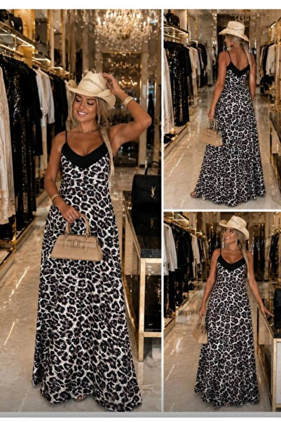 Butik فستان طويل للنساء من قماش الجيرسيه الفائق مع حزام على شكل حرف V