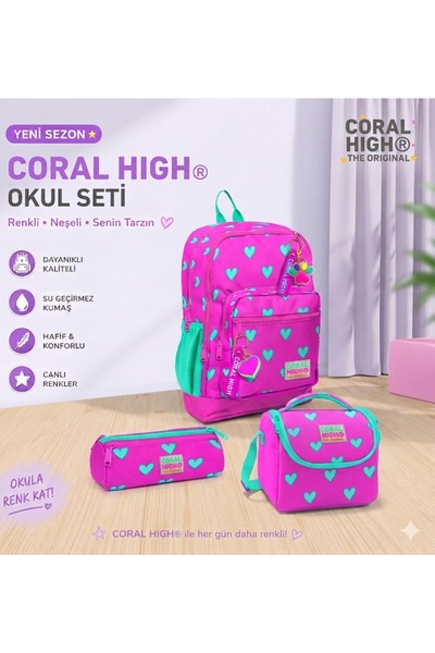 Coral High Kids Dört Bölmeli 3'lü Okul Çanta Seti