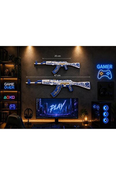 Erz3Design Dekoratif 2D AK-47 Modeli | 25 & 50 cm Seçenekli | Oyuncu Odası & ...