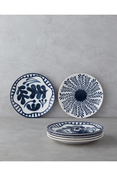 English Home Via Porselen 6'lı Pasta Seti 21 cm Beyaz - Lacivert