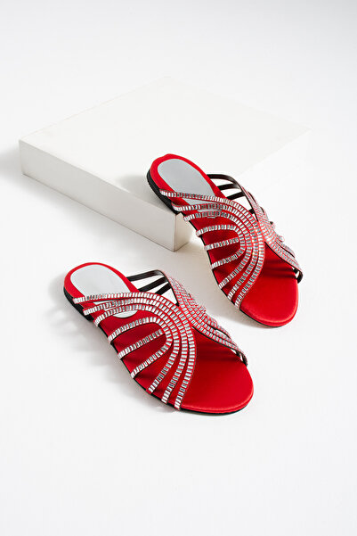 diclepolat Women's Red Stone Flat Sole Slippers Lusina