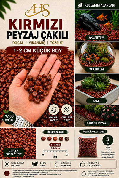 AHS Kırmızı Bordo Dolomit Çakıl Taşı 1-3 Cm 5 Kg Dekoratif Bahçe Peyzaj Saksı...