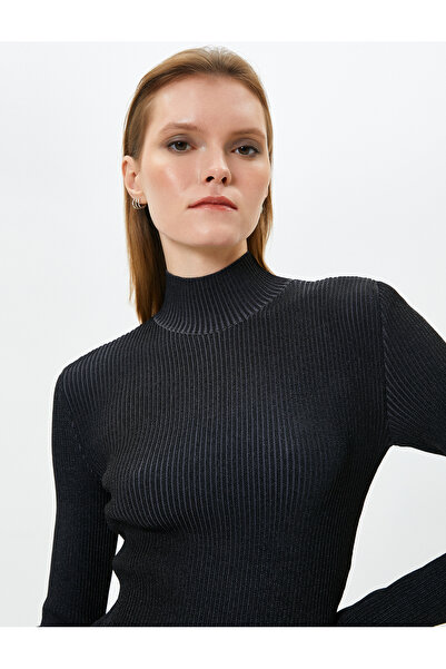 Koton Halber Rollkragenpullover Gerippt Langarm Slim Fit