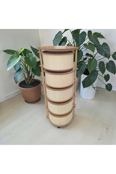BAMBOO VEGETABLE STAND AND ORGANIZER ROUND 5 LAYER MAPLE