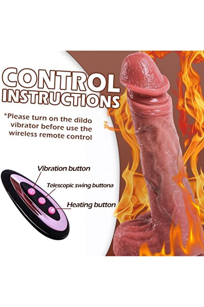 ISITMALI 23cm İleri Geri Hareketli Yapay Penis Vibratör Gerçekçi Hızlı İtme Titreşimli Vantuzlu Kumandalı