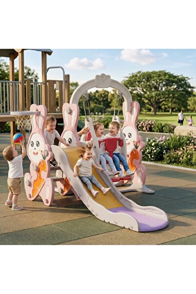 FULLJOY Bunny slide with swing, climbing ladder and basketball ring 4*1, 170*...