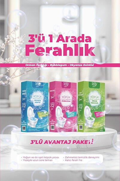 SEZY HOME 3'lü Tuvalet Temizleme Köpüğü Seti - Orman Ferahlığı, Okyanus Esint...