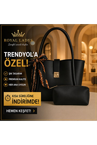 ROYAL LADYS Geantă de dimensiuni mari cu detalii aurii + eșarfă cadou