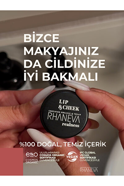 RHANEVA Lip and Cheek Scarlet Realness, Organik ve Vegan Sertifikalı, 9 gr