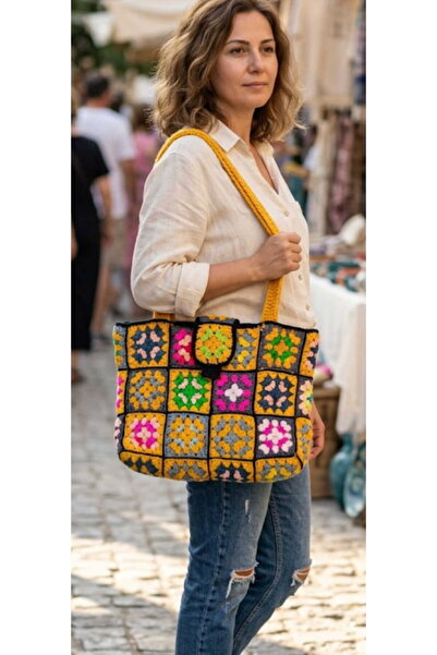 EL YAPIMI Art With Crochet El Örgüsü Motifli Yazlık Çanta